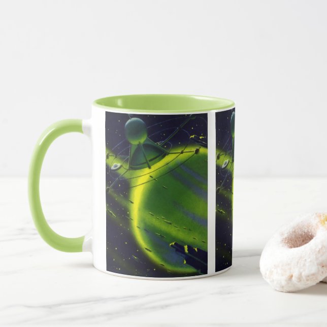 Caneca Ficção científica vintage Planeta Verde w Espaçona (Com Donut)