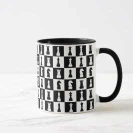 Caneca Figuras de Jogo de Xadrez Padrão Preto e Branco