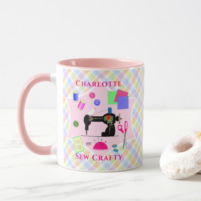 Caneca Filetes Sewing Machine Seamstress Cute  (Com Donut)