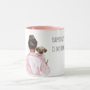 Caneca Filhote de Creme Branco Mãe Cachorra Lady Preta