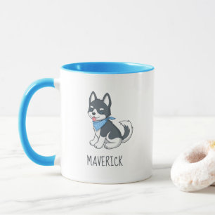 Caneca Filhote de Husky de Desenho Animado Fofo com Nome 