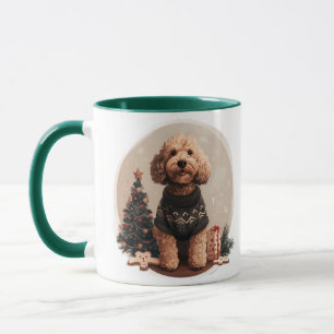 Caneca Filhotes de Cachorro Goldendoodle de Natal