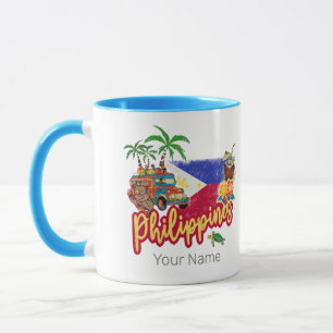 Caneca Filipinas Vintage Tarsier Flag Palm Souvenir