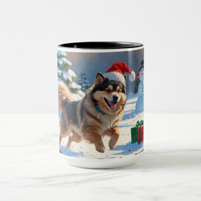 Caneca Finnish Lapphund Correndo na Neve com Chapéu de Na (Centro)
