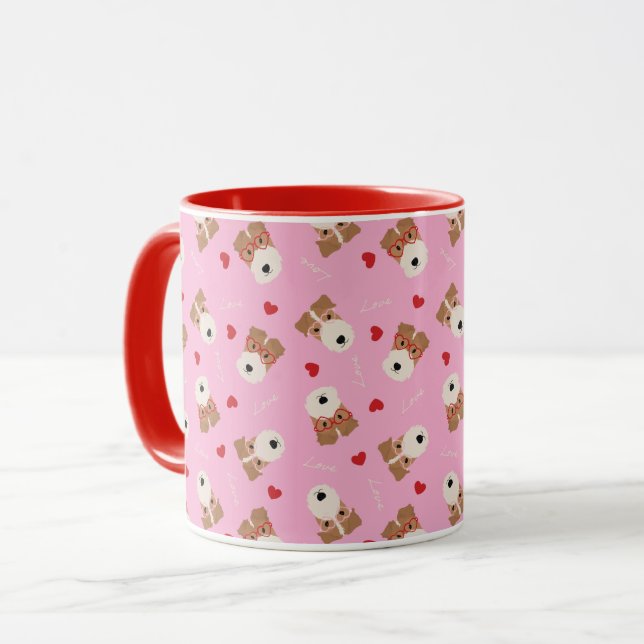 Caneca Fio Fox Terrier Dog Copos Cardíacos Pink (Frente Esquerda)