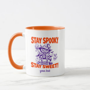 Caneca Fique Assustador Fique Doce Bruxa Retro Gato Hallo