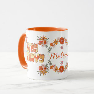 Caneca Fique com o Groovy Retro Boho flores margaridas de