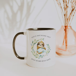 Caneca Fique em Casa Fique Seguro Preguiça Aquarela