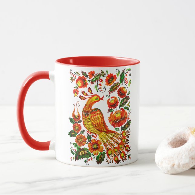 Caneca Firebird do ucraniano de Petrykivka (Com Donut)