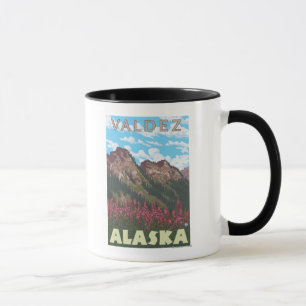 Caneca Fireweed & montanhas - Valdez, Alaska