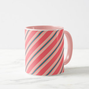 Caneca Fitas de fita, cor-de-rosa-coral e turquesa