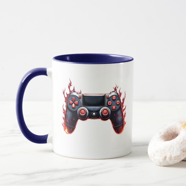 Caneca Flaming Game Controller para Gamers de Console (Com Donut)