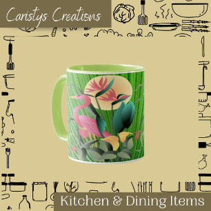 Caneca Flamingo e Folhas de Palma