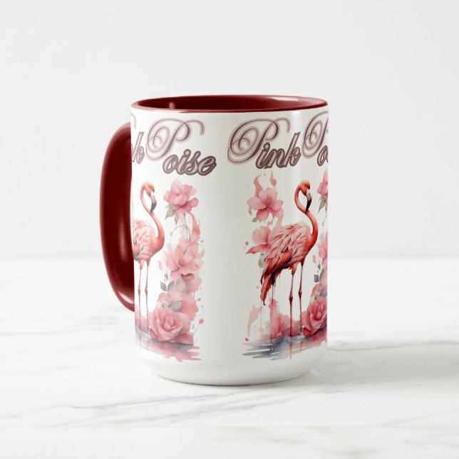 Caneca Flamingo Expressivo | Aquarela e Arte Floral (Frente Esquerda)