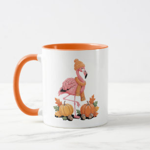 Caneca Flamingo Fofo de Outono com Cachecol e Gorro de Ab