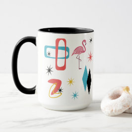 Caneca Flamingo Rosa Ovals Estrelas Diamantes de Meados d