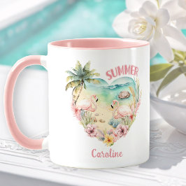 Caneca Flamingo Summer Heart Tropical Girly Name