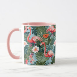 Caneca Flamingos e palmeiras