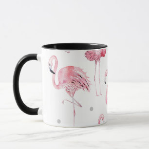 Caneca Flamingos Rosa Pontos Cinza Chique Padrão