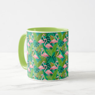 Caneca Flamingos Rosa Tropical Folhagem da Selva