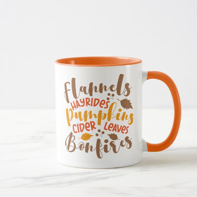 Caneca Flannels Hay Rides Pumpkins Cider Deixa Bonfire (Direita)