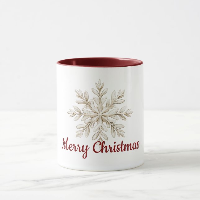 Caneca Floco de neve creme vermelho Feliz Natal (Centro)