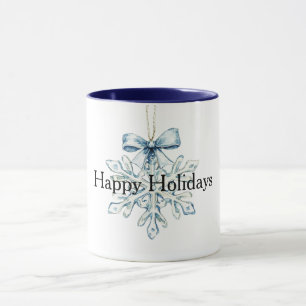 Caneca Floco de Neve de Natal com Laço Azul
