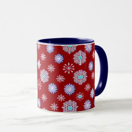 Caneca Flocos de Neve Antigos sobre Vermelho