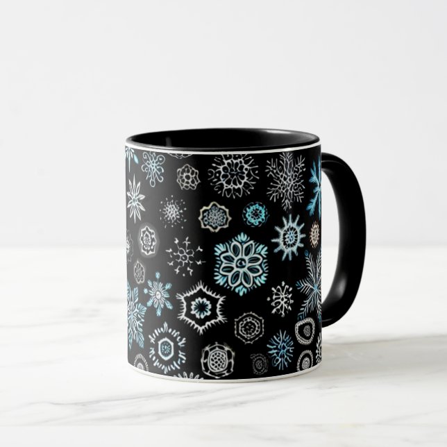 Caneca Flocos de Neve Azuis de Natal (Frente Esquerda)