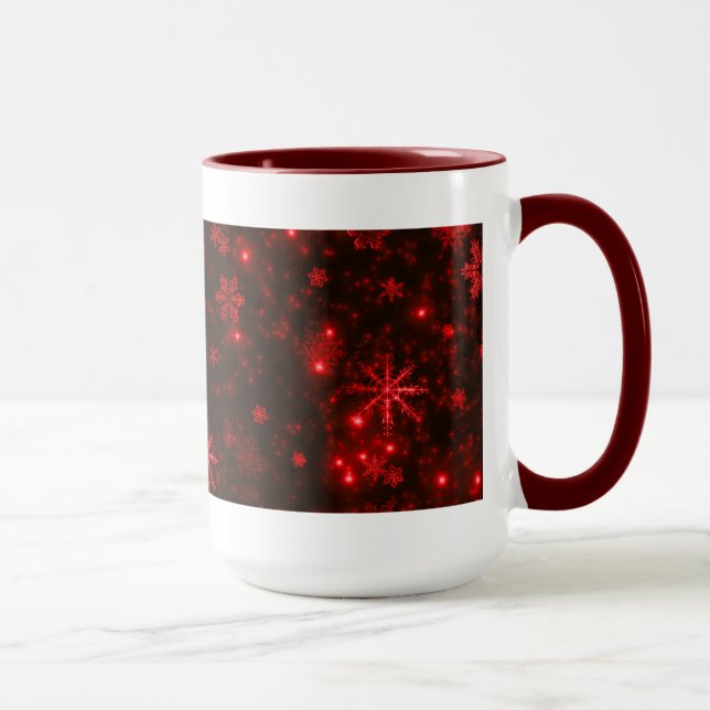Caneca Flocos de neve brancos com barra vermelha profunda (Direita)