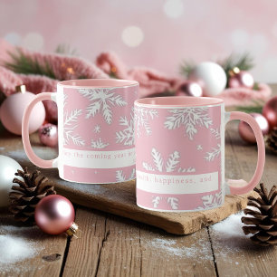 Caneca Flocos de neve brancos, cor-de-rosa e coloridos pe