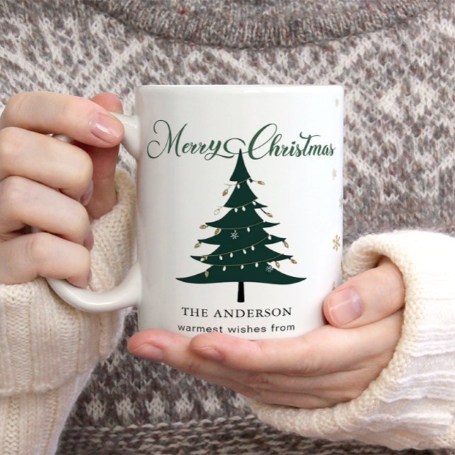 Caneca Flocos de neve de árvore de Natal Elegante minimal (Merry Christmas Mug)