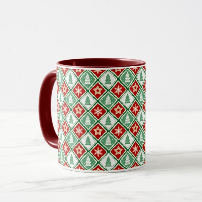 Caneca Flocos de neve de Natal e árvores de Natal (Frente Esquerda)