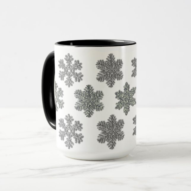 Caneca Flocos de neve de prata gelados de cristal congela (Frente Esquerda)