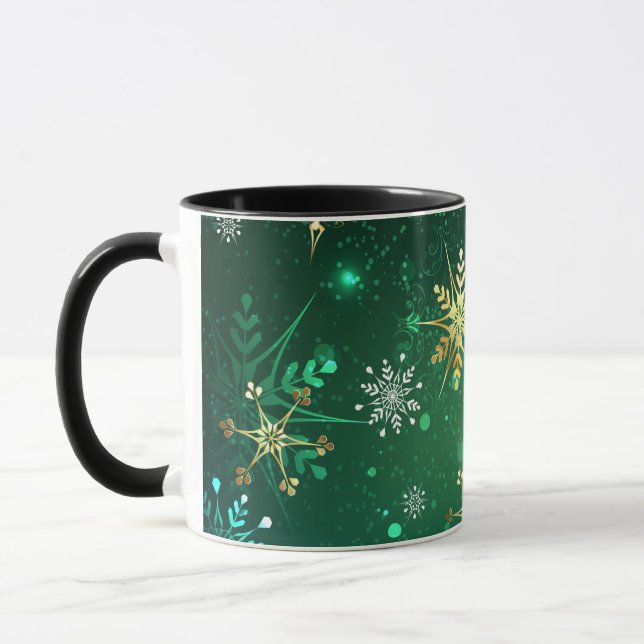 Caneca Flocos de neve do Ouro Xmas em fundo verde (Esquerda)