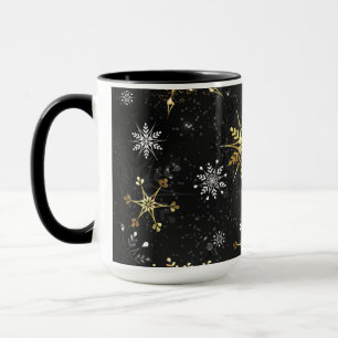 Caneca Flocos de neve do Ouro Xmas em preto