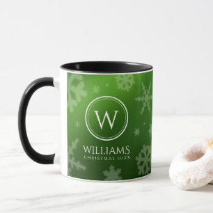 Caneca Flocos de Neve em Folha Verde Festiva com Nome e M