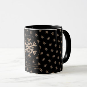 Caneca Flocos de neve Padrão Preto e Dourado Natal