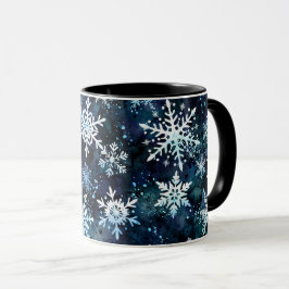 Caneca Flocos de Neve Profundo Azul Mágico Noturno de Inv