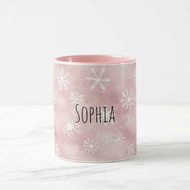Caneca Flocos de Neve Rosa Branco Natal (Centro)