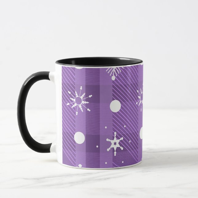 Caneca Flocos de Neve Simples com Padrão Xadrez Roxo (Esquerda)