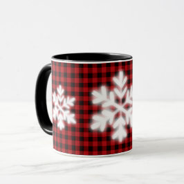 Caneca Flocos de neve torrentes de xadrez vermelha-russa
