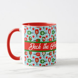 Caneca Flocos de neve vermelhos vermelhos verdes no Natal