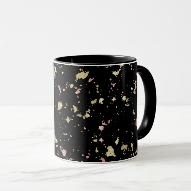 Caneca Flocos Dourados e Rosa Dourados Pretos (Frente Esquerda)