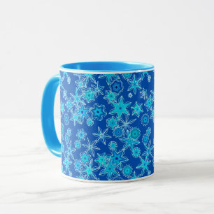 Caneca Flocos Geométricos Modernos de Neve, Azul Espirro