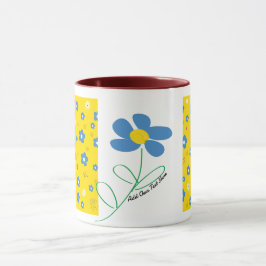 Caneca Flor Amarelo, Vermelho e Azul