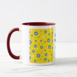 Caneca Flor Amarelo, Vermelho e Azul