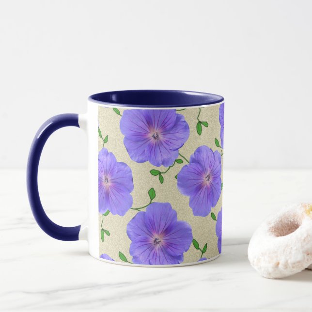 Caneca Flor azul botânica do verão doce (Com Donut)
