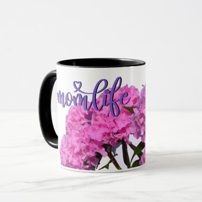 Caneca Flor azul-roxo, rosa-elegante (Frente Esquerda)
