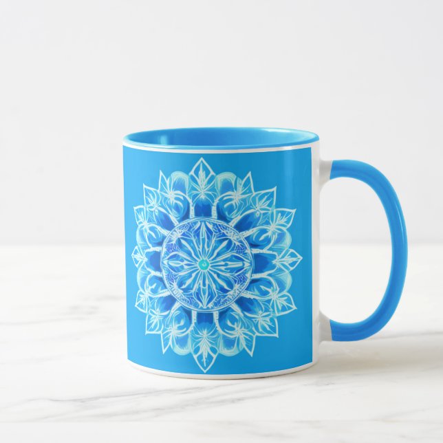Caneca Flor Batik Mandala em Turquesa (Direita)